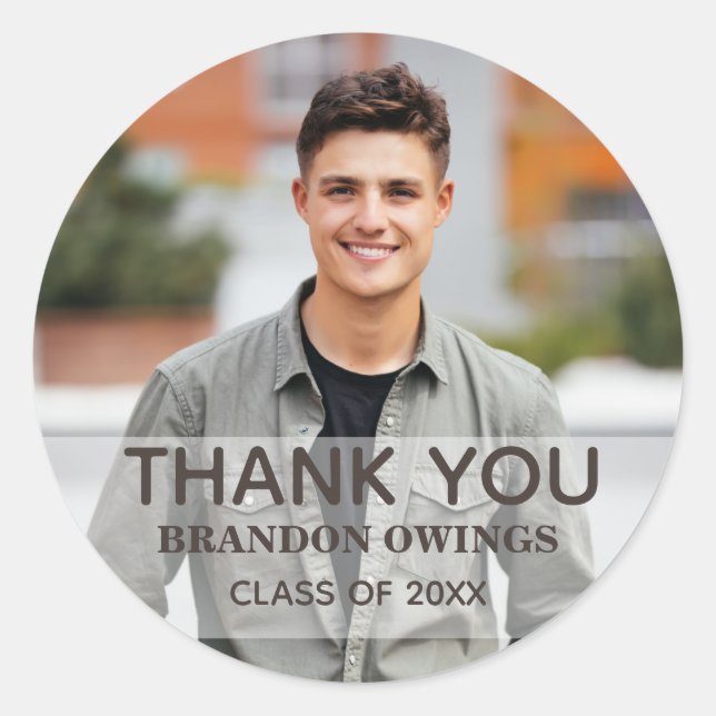 Adesivo Redondo Festa de formatura Fotográfica Obrigado Nome Ano (Frente)