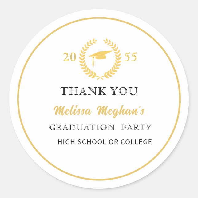 Adesivo Redondo Festa de formatura moderna Dourada do Boné Obrigad (Frente)