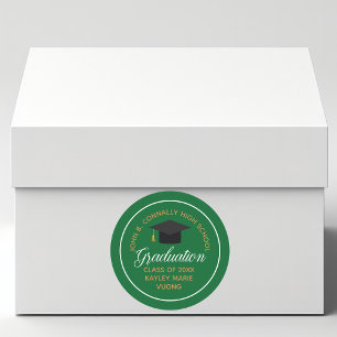 Adesivo Redondo Festa de Formatura Personalizada Verde Dourado Ens