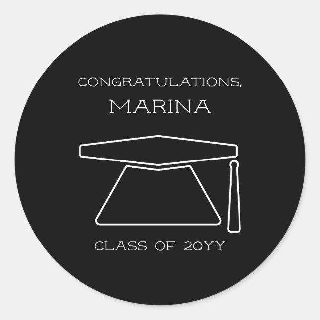 Adesivo Redondo Festa de formatura Preta e Branca Personalizada (Frente)