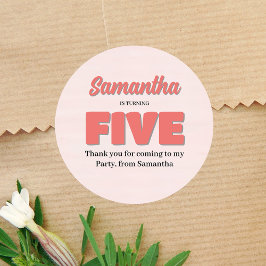 Adesivo Redondo Festa de Garota de Quinto Aniversário Rosa Floral