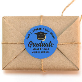 Adesivo Redondo Festa de Graduação Azul Preto Personalizada
