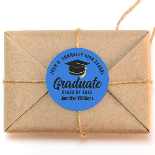 Adesivo Redondo Festa de Graduação Azul Preto Personalizada