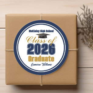 Adesivo Redondo Festa de Graduação da Turma de 2026 Azul Marinho D