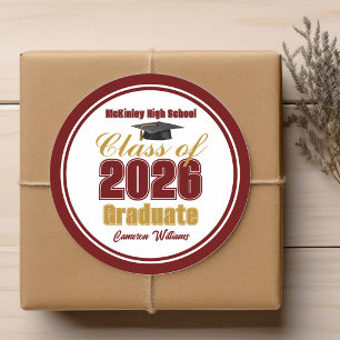 Adesivo Redondo Festa de Graduação Marrom Dourado Turma de 2026