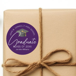Adesivo Redondo Festa de Graduação Roxo Escuro Personalizada