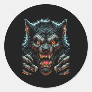 Adesivo Redondo Festa de Halloween Costume Angry Werewolf Wolfman