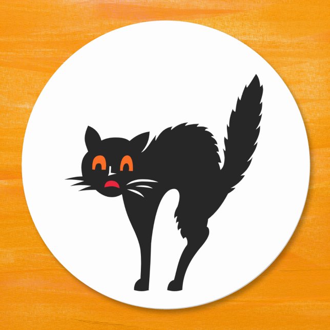 Adesivo Redondo Festa de Halloween, Crianças Negras assustadoras e (Spooky Scary Creepy Black Cat Kids Halloween Party Classic Round Sticker)