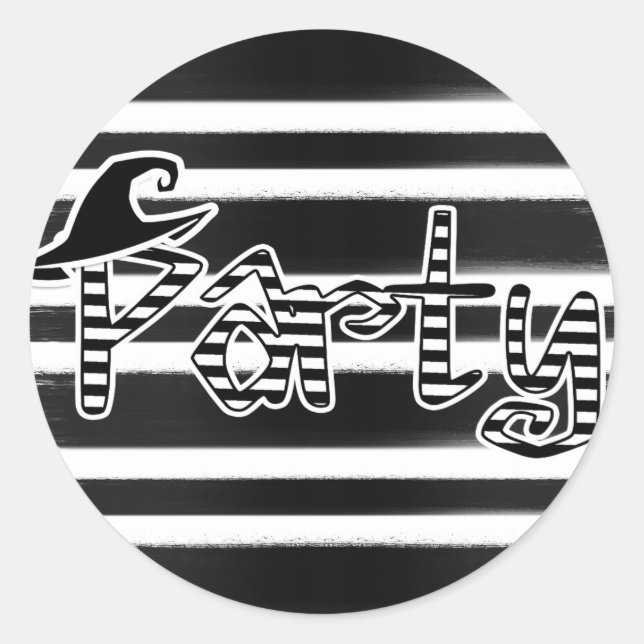 Adesivo Redondo Festa de Halloween da Bruxa Preto e Branco (Frente)