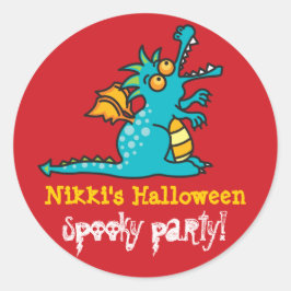Adesivo Redondo Festa de Halloween do Dragão Magico Verde Teal