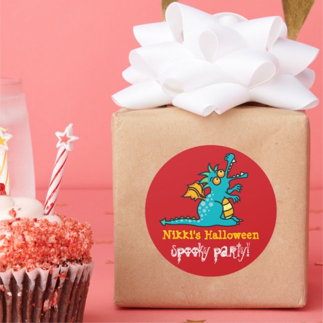 Adesivo Redondo Festa de Halloween do Dragão Magico Verde Teal (Festa)