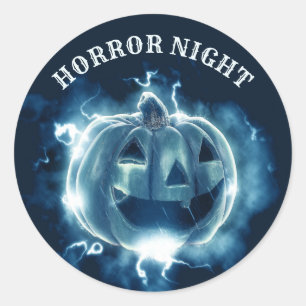 Adesivo Redondo Festa de Halloween Mau Blue Pumpkin Horror Assusta