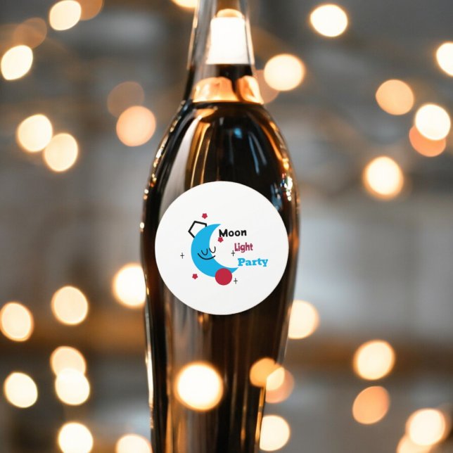 Adesivo Redondo Festa de Lua (moon light night party theme sticker,birthday party sticker,gift pack,envelope,return gift sticker)
