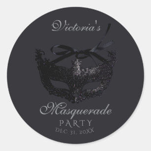 Adesivo Redondo Festa de Máscaras Prata Moderna Preta