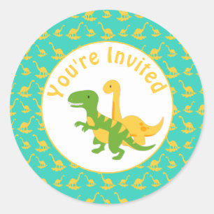 Adesivo Redondo Festa de Meninos Dinossauros Bonitos Convidar