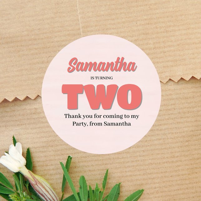 Adesivo Redondo Festa de Namorada Rosa, Floral (Pink second birthday party custom favor stickers. )