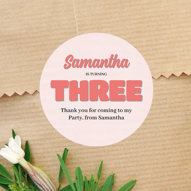 Adesivo Redondo Festa de Namorada Rosa, Floral (Pink third birthday party favor sticker)