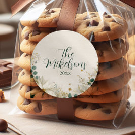 Adesivo Redondo Festa de Natal da Poinsettia Branca Elegante