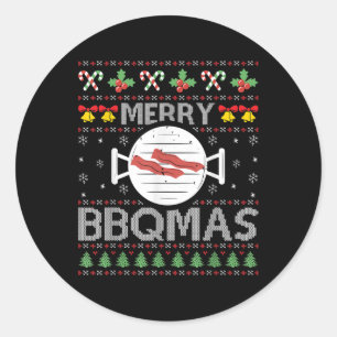 Adesivo Redondo Festa de Natal Ugly Sweater Barbecue Xmas Feliz B