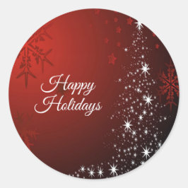 Adesivo Redondo Festa de Natal White Stars Tree Red Snowflakes