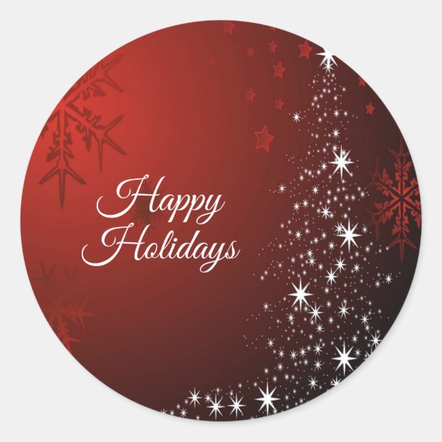 Adesivo Redondo Festa de Natal White Stars Tree Red Snowflakes (Frente)