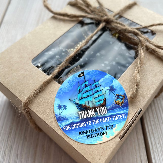 Adesivo Redondo Festa de Nave Pirata de Luz Azul Magnética Obrigad (Criador carregado)