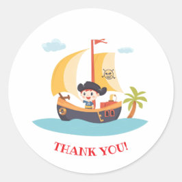 Adesivo Redondo Festa de Naves Piratas Obrigado