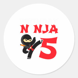 Adesivo Redondo Festa de Ninja de Karatê de 5 Anos de Idade Camise