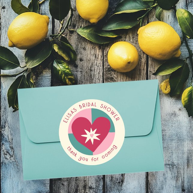 Adesivo Redondo Festa de Noite à Beira-Mar Chá de Noiva Moderno Fo (Seaside Soiree Bridal Shower Modern Cute HEART CUSTOM Classic Round Sticker
)