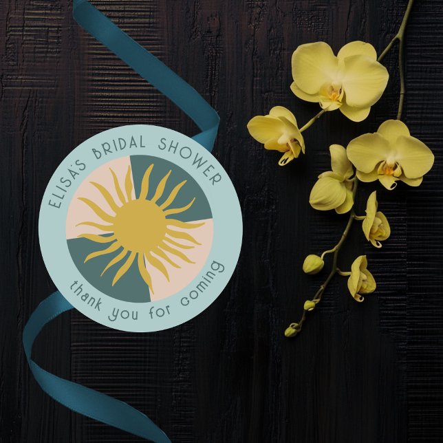 Adesivo Redondo Festa de Noiva à Beira-Mar Elegante Moderno Fofo P (Seaside Soiree Bridal Shower Modern Cute CUSTOM Classic Round Sticker
)