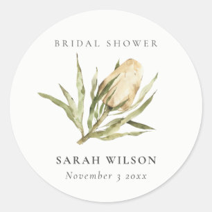 Adesivo Redondo Festa de noivado Flora Aquarela Nativa Banksia Fof