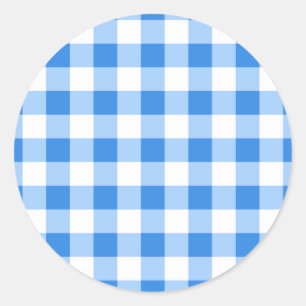 Adesivo Redondo Festa de Padrão Xadrez Azul e Branco Gingham