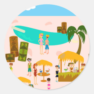 Adesivo Redondo Festa de Piscina do Groovy Jet Set