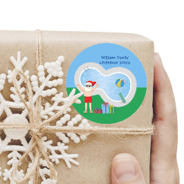 Adesivo Redondo Festa de Piscina Personalizada e Bonita do Pai Nat