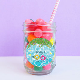 Adesivo Redondo Festa de Piscinas Tropicais Nadando Piscina Aniver