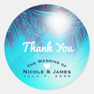 Adesivo Redondo Festa de Praia Azul Árvores Palmeiras de Sol Festa