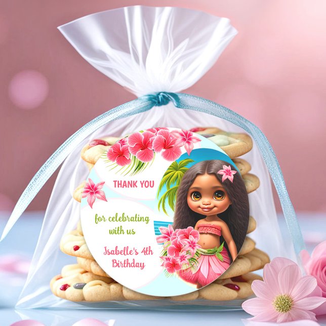 Adesivo Redondo Festa de praia Tropical de Luau (Luau birthday Tropical beach party girl Classic Round Sticker)