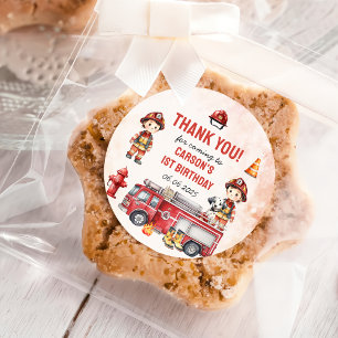 Adesivo Redondo Festa de primeiro aniversario de Bombeiros de Cami