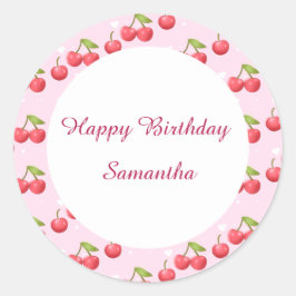 Adesivo Redondo Festa de primeiro aniversario de Cereja