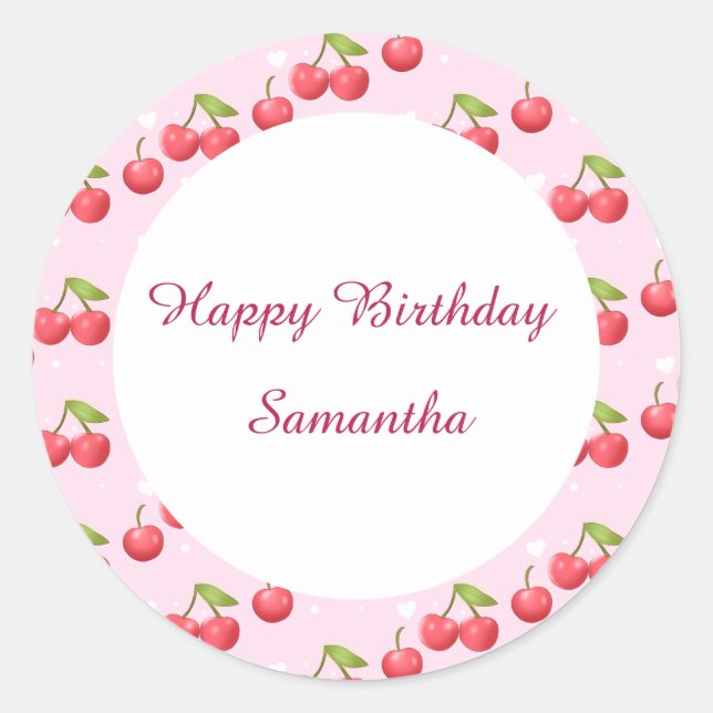 Adesivo Redondo Festa de primeiro aniversario de Cereja (Frente)