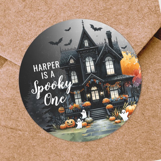 Adesivo Redondo Festa de primeiro aniversario de Dia das Bruxas Sp (Spooky One Halloween 1st Birthday Party Classic Round Sticker )