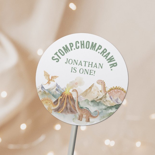 Adesivo Redondo Festa de primeiro aniversario de Dinossauro do Sto (Criador carregado)