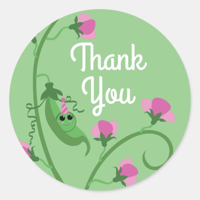 Adesivo Redondo Festa de primeiro aniversario de Ervilha doce (Frente)