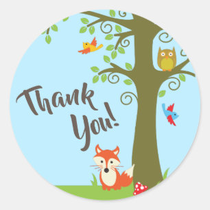 Adesivo Redondo Festa de primeiro aniversario de Florestas Amigos