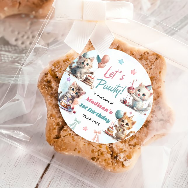 Adesivo Redondo Festa de primeiro aniversario de Gato Gatinho (Criador carregado)