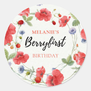 Adesivo Redondo Festa de primeiro aniversario de Morango   Berry F