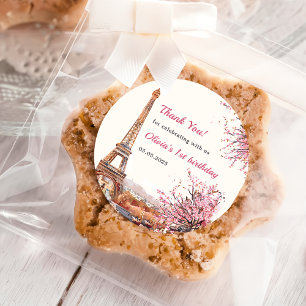 Adesivo Redondo Festa de primeiro aniversario de Paris em Torre Ei