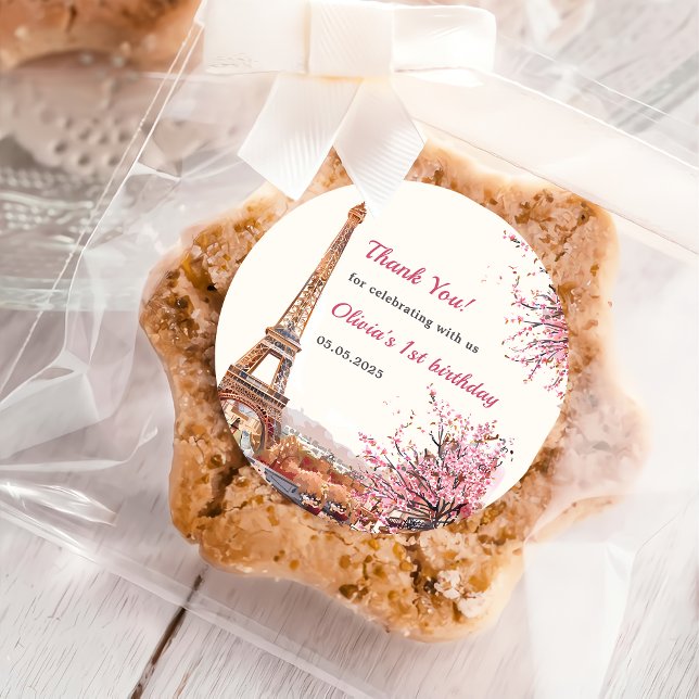 Adesivo Redondo Festa de primeiro aniversario de Paris em Torre Ei (Criador carregado)