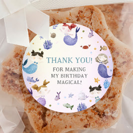 Adesivo Redondo Festa de primeiro aniversario de Sereia