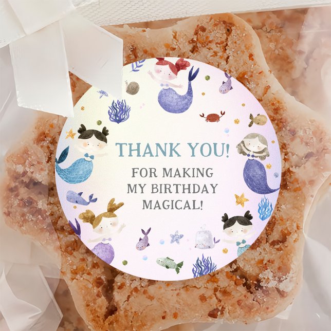 Adesivo Redondo Festa de primeiro aniversario de Sereia (Criador carregado)